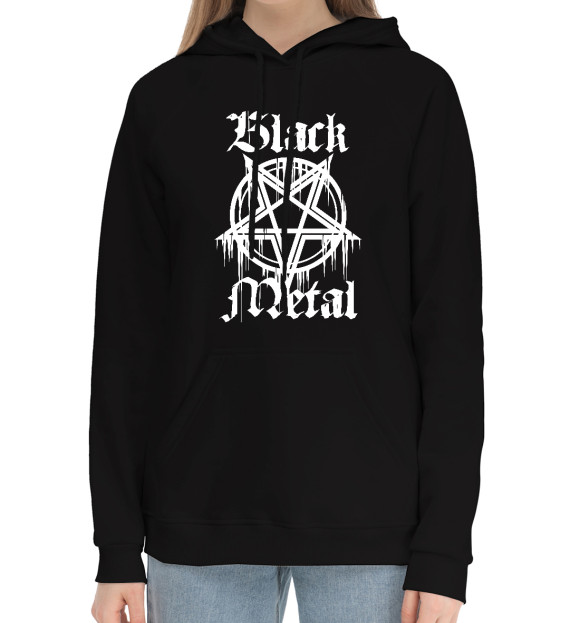 Женский хлопковый худи с изображением Black metal цвета Черный