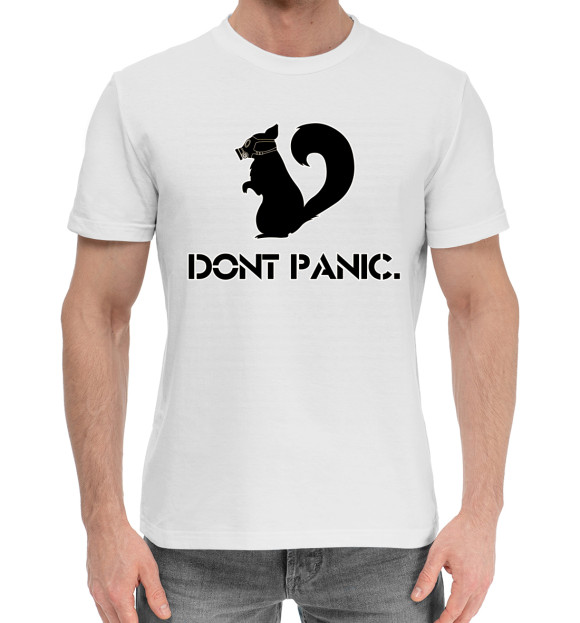 Мужская хлопковая футболка с изображением Dont panic цвета Белый