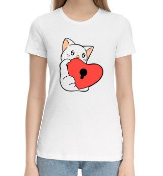 Хлопковая футболка для девочек Киса с сердечком