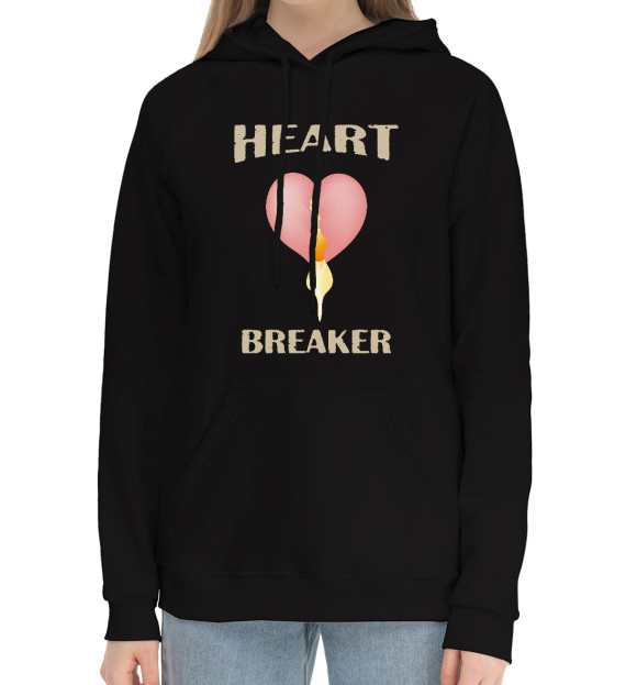 Женский хлопковый худи с изображением Heart breaker цвета Черный