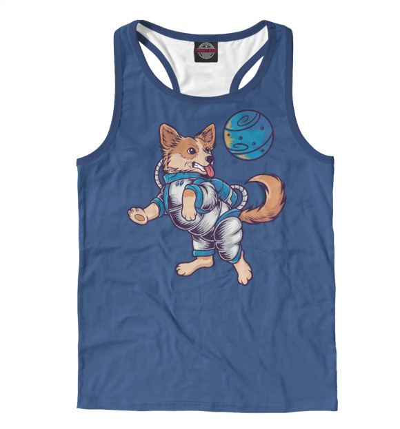 Мужская майка-борцовка с изображением Собачка в космосе цвета Белый