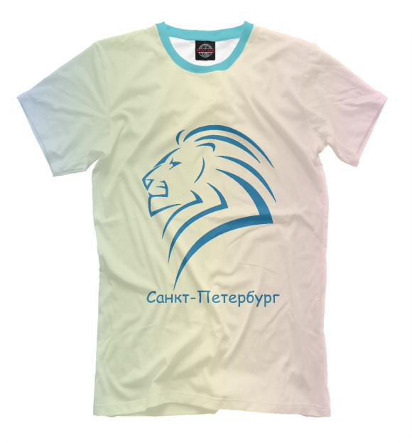 Мужская футболка с изображением Санкт-Петербург лев цвета Белый