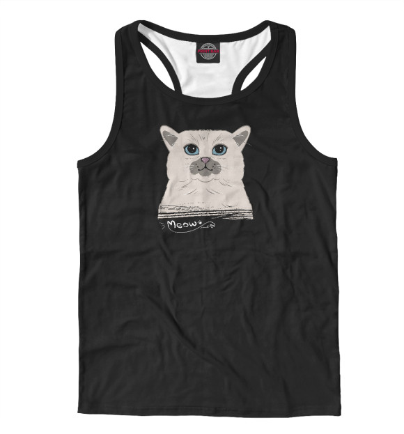 Мужская майка-борцовка с изображением Кот Meow цвета Белый