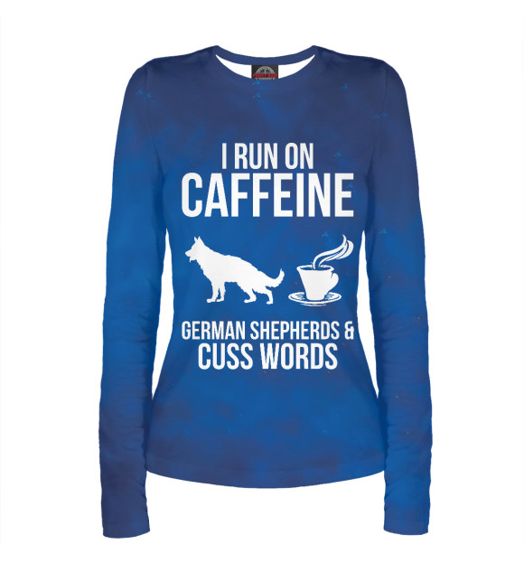 Женский лонгслив с изображением I Run On Caffein Shepherd цвета Белый