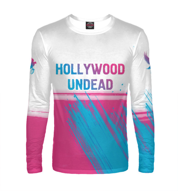 Мужской лонгслив с изображением Hollywood Undead Neon Gradient цвета Белый