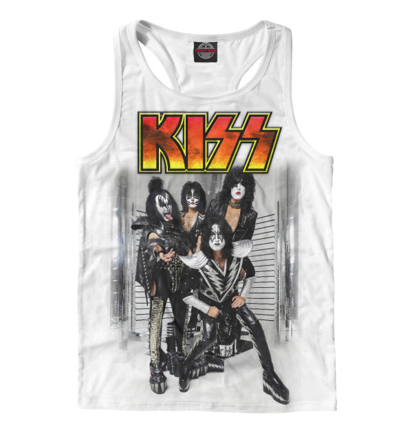 Мужская майка-борцовка с изображением Kiss цвета Белый