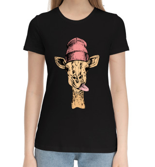 Хлопковая футболка для девочек Жираф дразнит языком