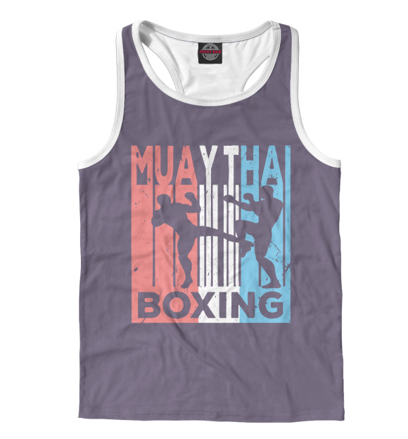 Мужская майка-борцовка с притом MUAY THAI BOXING цвета Белый Мужская майка-борцовка с изображением MUAY THAI BOXING цвета Белый