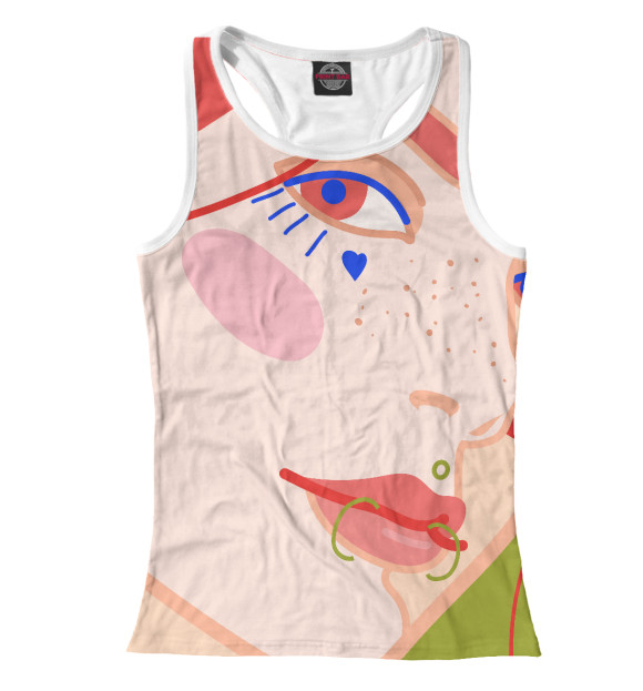Женская майка-борцовка с изображением Яркий женский портрет с пирсингом цвета Белый