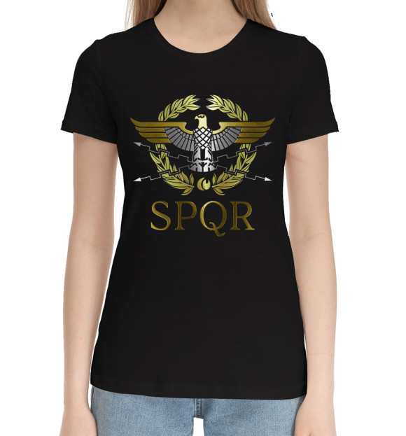 Женская хлопковая футболка с изображением SPQR цвета Черный