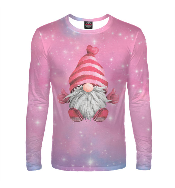 Мужской лонгслив с изображением Усатый гномик цвета Белый