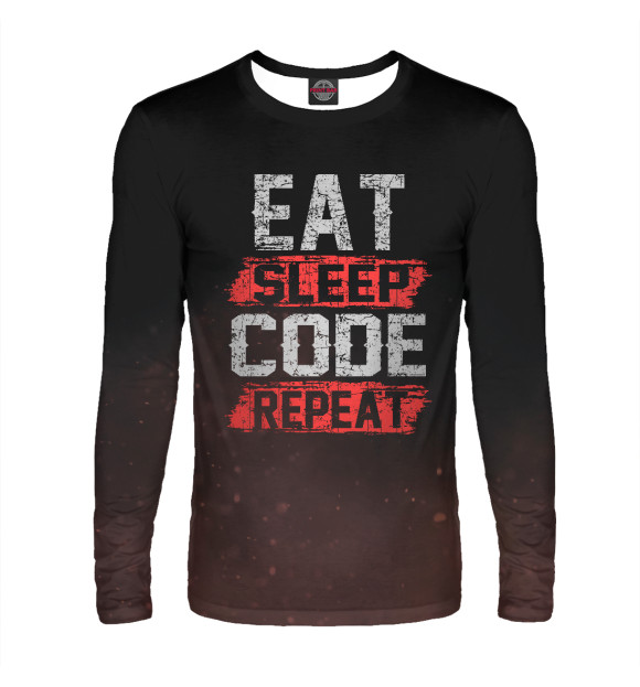 Мужской лонгслив с изображением Eat sleep code repeat цвета Белый