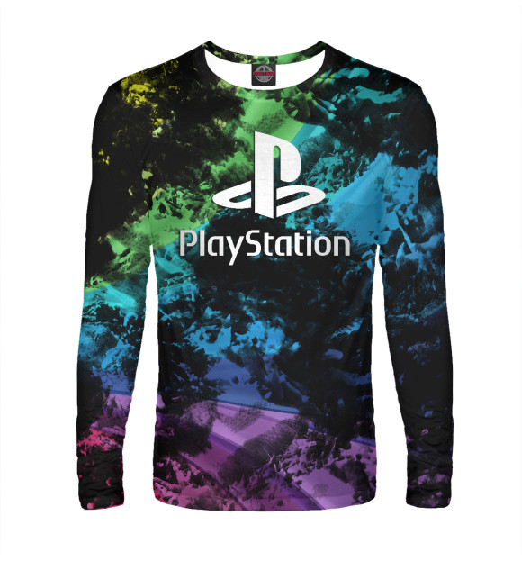 Мужской лонгслив с изображением Playstation | Плейстатион цвета Белый