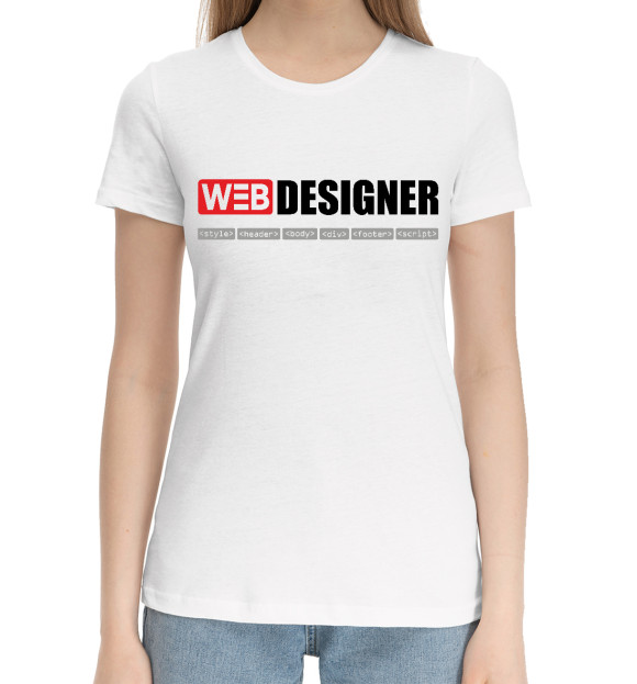 Женская хлопковая футболка с изображением WEB Designer цвета Белый