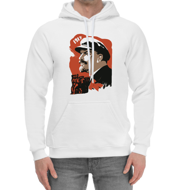 Мужской хлопковый худи с изображением ЛЕНИН 1917 цвета Белый
