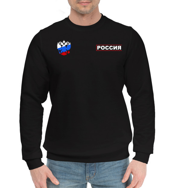 Мужской хлопковый свитшот с изображением Россия цвета Черный