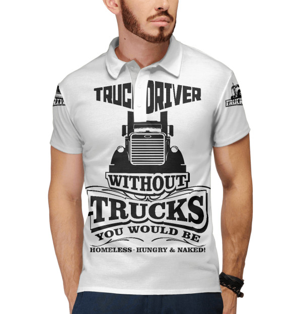 Мужское поло с изображением Дальнобойщик цвета Белый