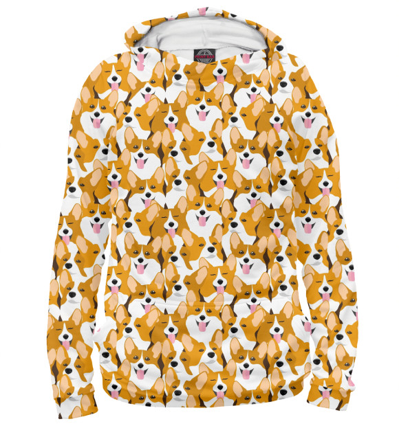 Мужское худи с изображением Корги (Corgi) цвета Белый