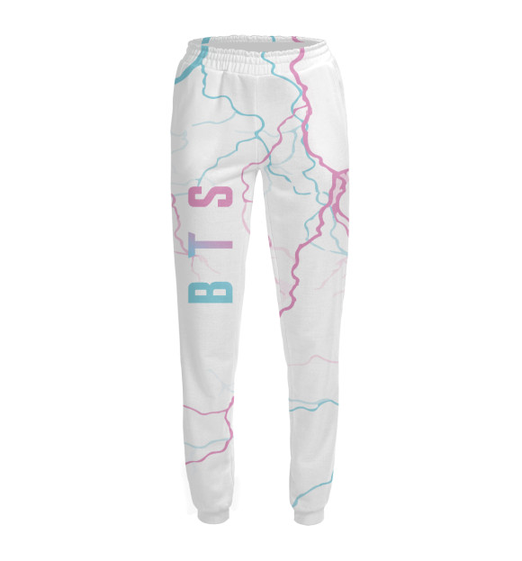 Женские спортивные штаны с притом BTS цвета Белый Женские спортивные штаны с изображением BTS цвета Белый