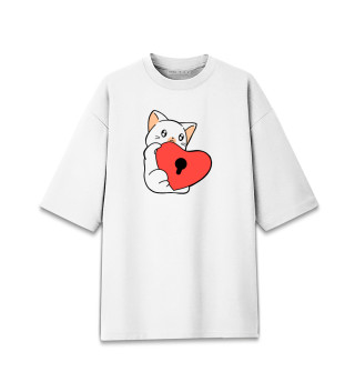 Женская футболка оверсайз Киса с сердечком