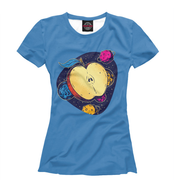 Женская футболка с изображением Галактическое яблоко цвета Белый