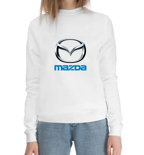 Женский хлопковый свитшот с изображением Mazda цвета Белый