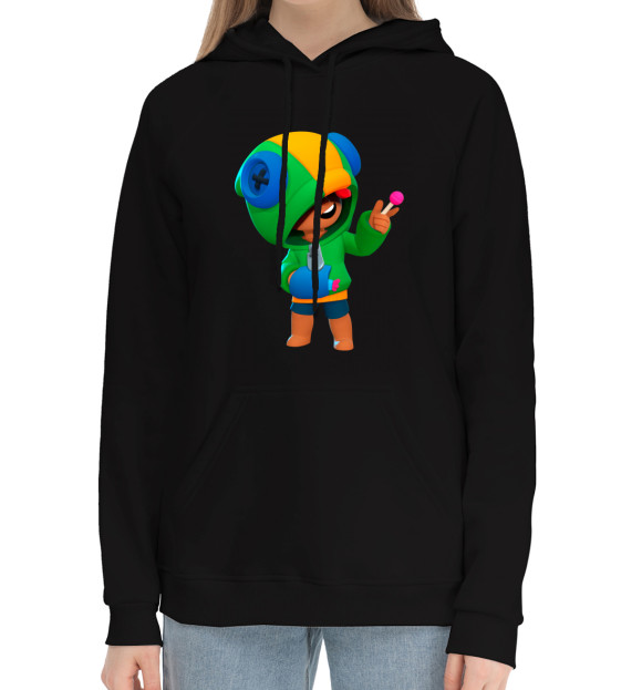 Женский хлопковый худи с притом Leon Brawl Stars цвета Черный Женский хлопковый худи с изображением Leon Brawl Stars цвета Черный