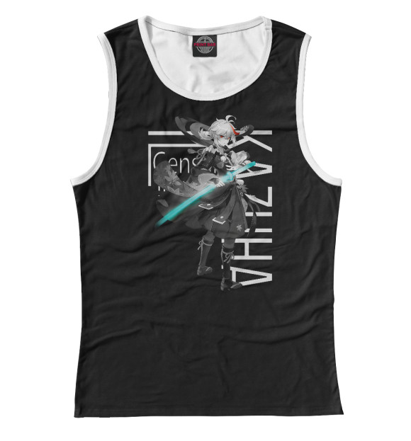 Женская майка с изображением Кадзуха геншин импакт цвета Белый