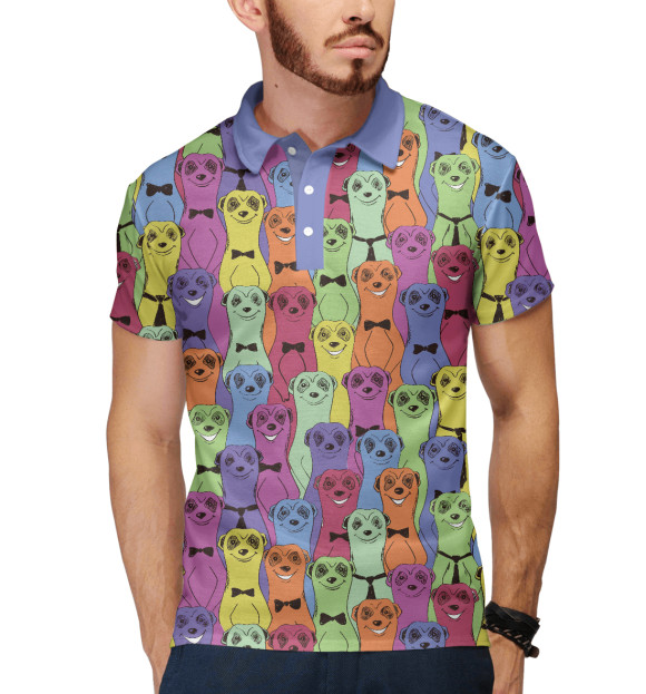 Мужское поло с изображением Сурикаты цвета Белый