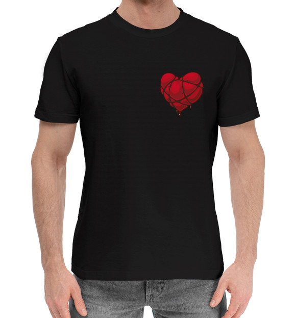Мужская хлопковая футболка с изображением Сердце цвета Черный