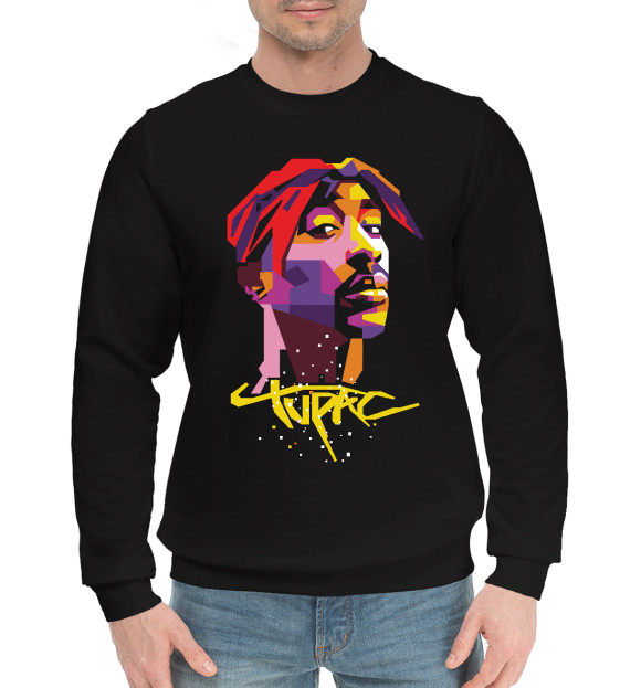 Мужской хлопковый свитшот с изображением Tupac цвета Черный
