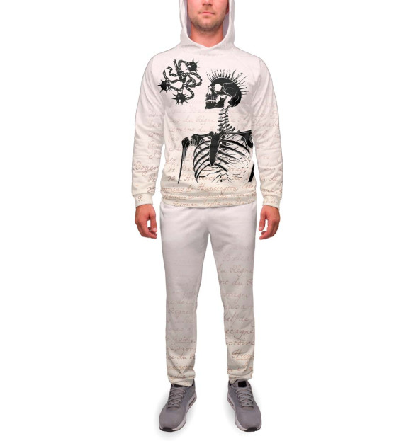 Мужской спортивный костюм с изображением Панк скелет цвета Белый