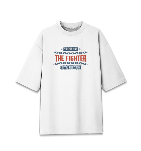 Мужская футболка оверсайз с изображением THE FIGHTER цвета Белый