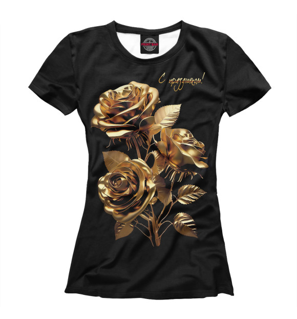 Женская футболка с изображением Золотые розы цвета Белый