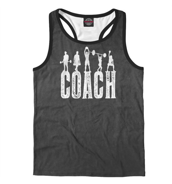 Мужская майка-борцовка с изображением Coach Powerlifting цвета Белый