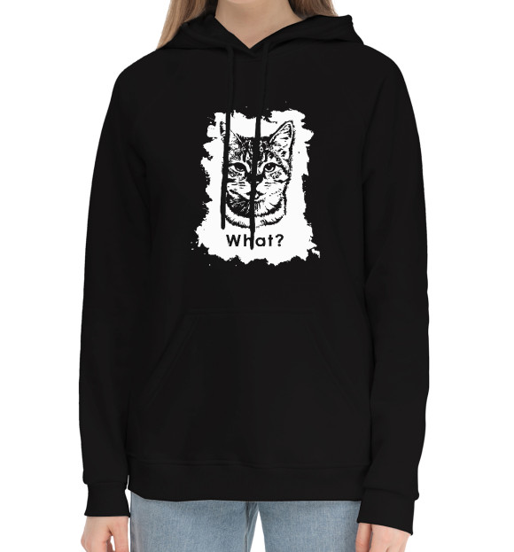 Женский хлопковый худи с притом What? цвета Черный Женский хлопковый худи с изображением What? цвета Черный