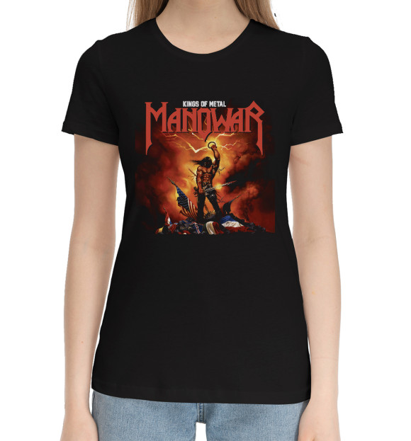 Женская хлопковая футболка с изображением Manowar цвета Черный