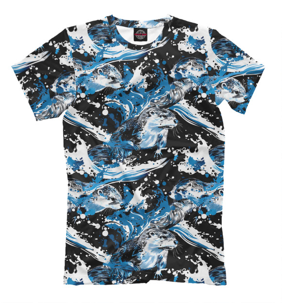 Мужская футболка с изображением Выдры купаются в речке цвета Белый