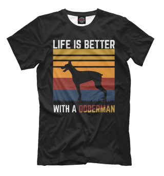 Мужская футболка Жизнь лучше с доберманом