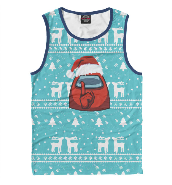 Мужская майка с притом Новогодний Among us цвета Белый Мужская майка с изображением Новогодний Among us цвета Белый