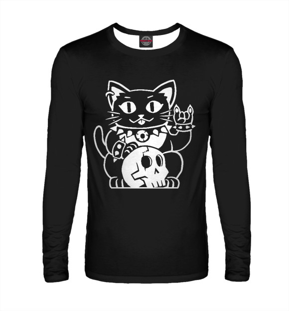 Мужской лонгслив с изображением Кот рокер цвета Белый
