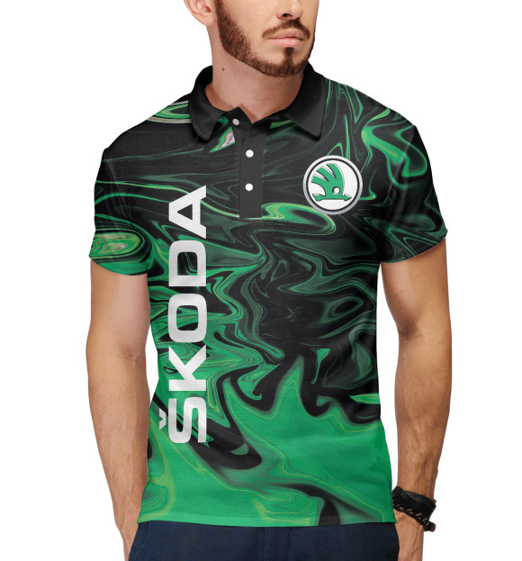 Мужское поло с притом Skoda цвета Белый Мужское поло с изображением Skoda цвета Белый