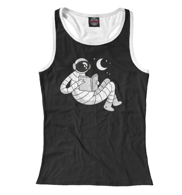 Женская майка-борцовка с изображением Читающий астронавт цвета Белый