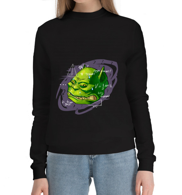 Женский хлопковый свитшот с изображением Мыслитель цвета Черный