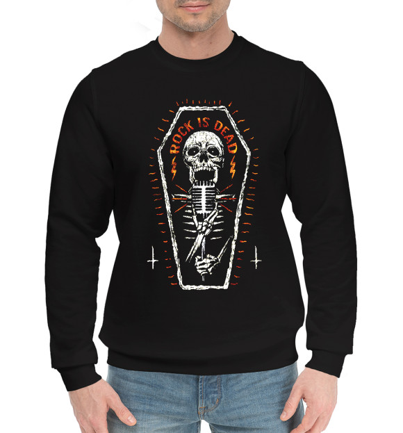 Мужской хлопковый свитшот с изображением Rock is dead (skeleton) цвета Черный