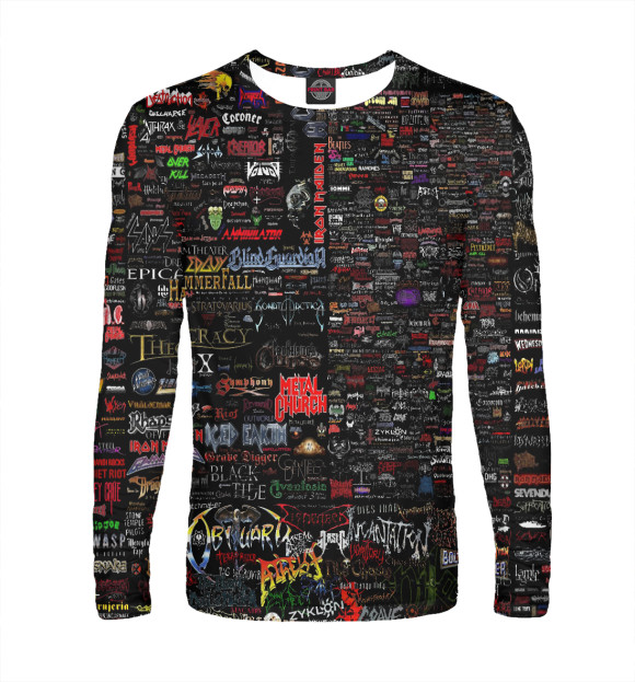 Мужской лонгслив с изображением Логотипы рок групп цвета Белый