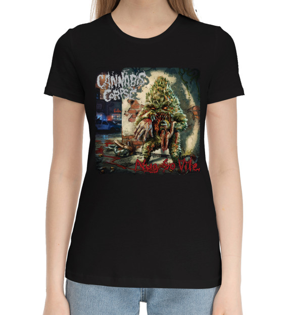 Женская хлопковая футболка с изображением Cannabis corpse цвета Черный
