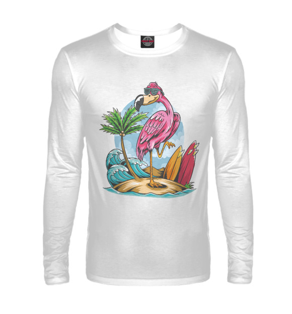 Мужской лонгслив с изображением Фламинго цвета Белый