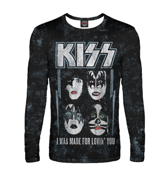 Мужской лонгслив с притом KISS цвета Белый Мужской лонгслив с изображением KISS цвета Белый