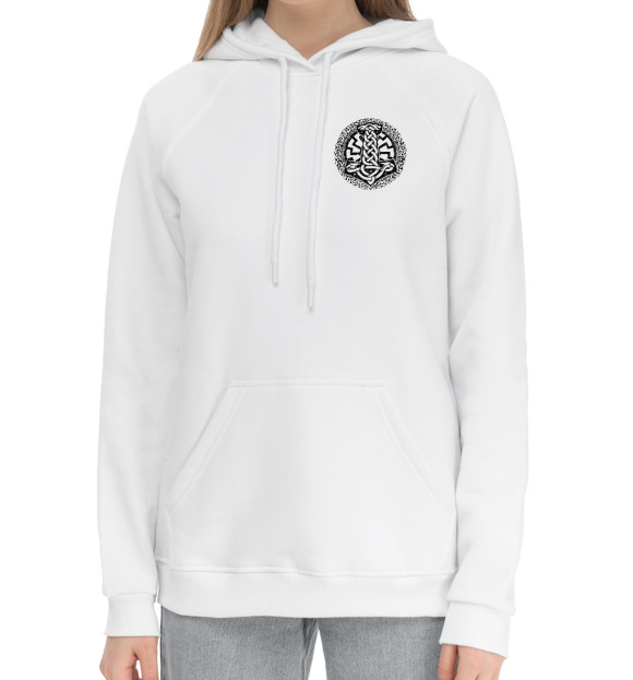 Женский хлопковый худи с изображением Молот Тора в символике цвета Белый